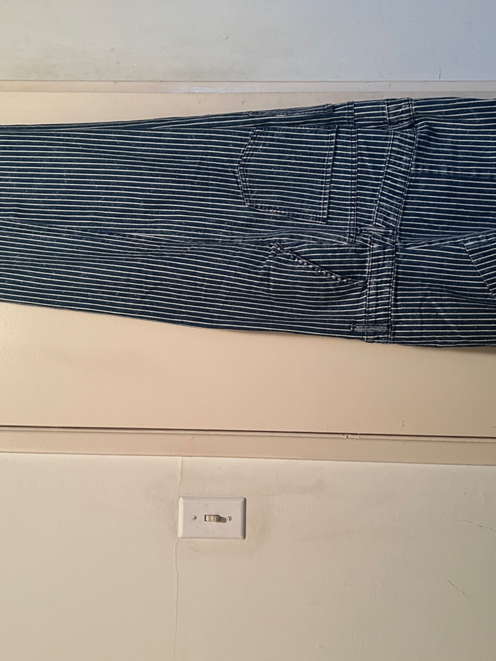 Relaxed Pinstripe Cotton Overalls in Navy